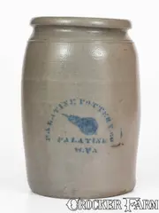 Palatine Pottery, PALATINE POTTERY / PALATINE, W. VA Stoneware Jar w/ Stenciled Pear, circa 1875, Stoneware