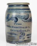 From, Fine Stoneware Jar w/ Elaborate Freehand Decoration, "From / James Hamilton / Greensboro, Pa.", circa 1870, Stoneware