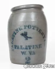 Palatine, PALATINE POTTERY Co. / PALATINE. / W. VA Stoneware Jar w/ Stenciled Horse, circa 1875, Stoneware