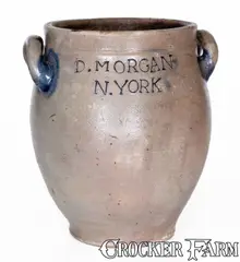 D. Morgan, Extremely Rare D. MORGAN / N. YORK One-Gallon Open-Handled Stoneware Jar, c1800, c1800, Stoneware