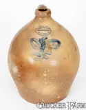 J. DUNTZE / MANUFACTR. / N. HAVEN, Ct. Stoneware Jug w/ Cobalt Floral Decoration by Johannes Bartholomäus Duntze, circa 1840, Stoneware, sold Jul 2024
