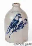 S. L. Pewtress & Co., Scarce 1 Gal. S. L. PEWTRESS & CO. / FAIR HAVEN, CONN. Stoneware Bird Jug, circa 1870, Stoneware