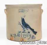 Sb Bosworth, Rare Four-Gallon "Birdy" Crock w/ Cobalt Bird Decoration, SB BOSWORTH / HARTFORD, CT, circa 1880, Stoneware