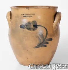 C. W. Thompson, Very Rare C. W. THOMPSON / PO'KEEPSIE Stoneware Jar w/ Floral Decoration, circa 1825, Stoneware