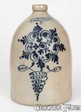 Wm E. Warner, 2 Gal. WM. E. WARNER / WEST TROY, NY Stoneware Jug w/ Floral Decoration