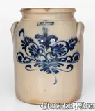 J. & E. Norton, 2 Gal. J. & E. NORTON / BENNINGTON, VT Stoneware Jar w/ Slip-Trailed Floral Decoration, circa 1855, Stoneware