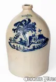J. & E. Norton, Rare J. & E. NORTON / BENNINGTON, VT. Stoneware Jug w/ Pastoral / Church Scene, circa 1855, Stoneware