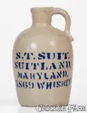 S. T. Suit, Rare Bristol Glazed Jug Stenciled S. T. SUIT / SUITLAND / MARYLAND / 1869 WHISKEY, 1869, Stoneware