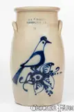 E & L P Norton, 3 Gal. E. & L. P. NORTON / BENNINGTON, VT Stoneware Churn w/ Bold Bird Decoration