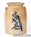J. & E. Norton, 2 Gal. J. & E. NORTON / BENNINGTON, VT Stoneware Pheasant on Stump Jar, circa 1855, Stoneware