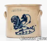 J. & E. Norton, Rare J. & E. NORTON / BENNINGTON, VT Stoneware Crock w/ Rooster and Fence Decoration, circa 1855, Stoneware