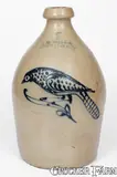 C. W. Braun, Fine 2 Gal. C. W. BRAUN / BUFFALO, NY Stoneware Jug w/ Slip-Trailed Bird Decoration