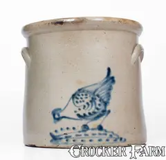 Brady & Ryan, 4 Gal. BRADY & RYAN / ELLENVILLE, NY Stoneware Chicken Crock, circa 1885, Stoneware