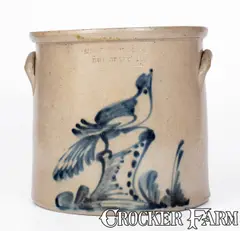 Riedinger & Caire, RIEDINGER & CAIRE / POUGHKEEPSIE, NY Stoneware Crock w/ Pheasant on Stump, circa 1870, Stoneware