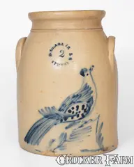 N Clark Jr, 2 Gal. N. CLARK JR. / ATHENS, NY Stoneware Jar w/ Bird Decoration, mid 19th century, Stoneware