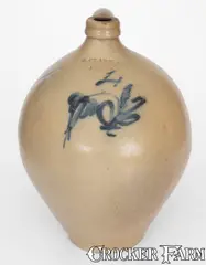 N. Clark & Co., 4 Gal. N. CLARK & CO. / LYONS Ovoid Stoneware Jug w/ Floral Decoration, circa 1830, Stoneware