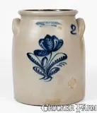 John Burger, 2 Gal. JOHN BURGER / ROCHESTER Stoneware Jar w/ Bold Slip-Trailed Floral Decoration, circa 1860, Stoneware