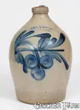 Cowden & Wilcox, Rare COWDEN & WILCOX / HARRISBURG Stoneware Jug w/ Cobalt Cherries Decoration