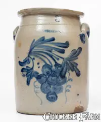 M. & T. Miller, Extremely Rare M. & T. MILLER / NEWPORT, PA 3 Gal. Stoneware Jar w/ Grapes Decoration, circa 1875, Stoneware