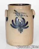 1 Gal. COWDEN & WILCOX / HARRISBURG, PA Stoneware Jar w/ Floral Decoration by Cowden & Wilcox, circa 1865, Stoneware, sold Jul 2024