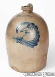 COWDEN & WILCOX / HARRISBURG, PA Man-in-the-Moon Jug, Pictured in Made of Mud by Cowden & Wilcox, circa 1865, Stoneware, sold Jul 2024