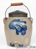 COWDEN & WILCOX / HARRISBURG Stoneware Batter Pail w/ Cobalt Cherries Decoration by Cowden & Wilcox, circa 1865, Stoneware, sold Jul 2024