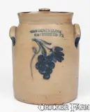 COWDEN & WILCOX / HARRISBURG, PA Stoneware Lidded Jar w/ Grapes Decoration by Cowden & Wilcox, circa 1865, Stoneware, sold Jul 2024