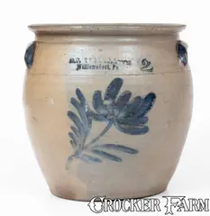 Agent, Rare 2 Gal. D. P. HOBART, AGENT / WILLIAMSPORT, PA Stoneware Jar, circa 1880, Stoneware