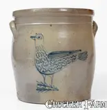 Sam'l I Irvine, Exceedingly Rare SAM'L. I. IRVINE / NEWVILLE, PA Stoneware Jar with Elaborate Bird Decorations, circa 1865, Stoneware