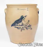 Rare 5 Gal. COWDEN & WILCOX / HARRISBURG, PA Stoneware Jar w/ Unusual Bird Design by Cowden & Wilcox, circa 1865, Stoneware, sold Jul 2024