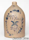Evan R. Jones, Unusual 5 Gal. EVAN R. JONES / PITTSTON, PA Stoneware Jug Inscribed "W. H. S."