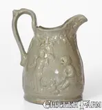 John Bell, Rare JOHN BELL / WAYNESBORO Pottery Pitcher w/ Relief Cherub Motif, 1850-80, 1850-80, Stoneware