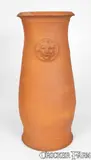 Very Rare Redware Umbrella Stand w/ Lion's Head Handles, Stamped Twice JOHN BELL / WAYNESBORO by John Bell, circa 1850-1880, Redware, sold Jul 2024