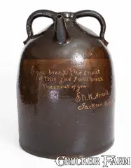Eli H. Arnold, Exceptional Large-Sized Ohio Harvest Jug for "Eli H. Arnold / Jackson Constable" w/ Wonderful Inscription, circa 1881, Stoneware