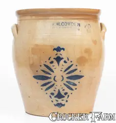 F.H. Cowden, 3 Gal. F. H. COWDEN / HARRISBURG, PA Stenciled Stoneware Jar, circa 1880, Stoneware