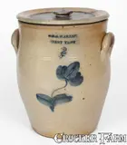 Wm E. Warner, 2 Gal. WM. E. WARNER / WEST TROY Stoneware Jar w/ Lid