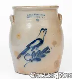E & L P Norton, 3 Gal. E. & L. P. NORTON / BENNINGTON, VT Stoneware Bird Jar