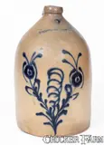 William Roberts, W. ROBERTS / BINGHAMTON Stoneware Jug w/ Bold Slip-Trailed Floral Decoration, circa 1870, Stoneware