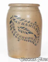 Jas. Hamilton & Co., JAS. HAMILTON & CO. / GREENSBORO, PA Stoneware Jar w/ Stenciled Leaf Decoration, circa 1875, Stoneware