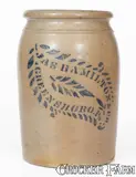 Jas. Hamilton & Co., JAS. HAMILTON & CO. / GREENSBORO, PA Stoneware Jar w/ Stenciled Leaf Decoration, circa 1875, Stoneware