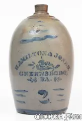 Hamilton & Jones, 2 Gal. HAMILTON & JONES / GREENSBORO, PA Stoneware Jug, circa 1875, Stoneware
