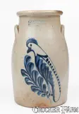 F. B. Norton & Co, F. B. NORTON & CO. / WORCESTER, MASS. Stoneware Churn w/ Spotted Parrot Decoration, circa 1858-1877, Stoneware