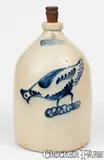 F. B. Norton & Co, Very Rare F. B. NORTON & CO. / WORCESTER, MASS. Stoneware Jug w/ Elaborate Standing Chicken Design, circa 1858-1877, Stoneware