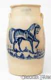 J. & E. Norton, Extraordinary J. & E. NORTON / BENNINGTON, VT Stoneware Churn w/ Elaborate Cobalt Horse Decoration, circa 1855, Stoneware