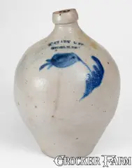 N. Clark & Co., N. CLARK & CO. / LYONS, NY Stoneware Jug w/ Floral Decoration, c1830, c1830, Stoneware