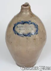 David Morgan, Very Fine DAVID MORGAN / NEW YORK Stoneware Jug w/ Impressed Hearts and Swag Decoration, c1800, c1800, Stoneware