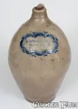 David Morgan, Very Fine DAVID MORGAN / NEW YORK Stoneware Jug w/ Impressed Hearts and Swag Decoration, c1800, c1800, Stoneware