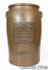 Hamilton & Jones, Fine 20 Gal. HAMILTON & JONES / AGENTS / GREENSBORO, PA Stoneware Crock, circa 1875, Stoneware