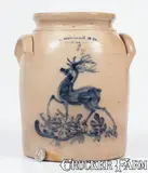 L. Lehman & Co, Scarce L. LEHMAN & CO / WEST 12TH ST NY (Manhattan) Stoneware Deer Crock, circa 1860, Stoneware