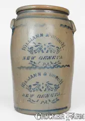 Williams & Couch, Rare 10 Gal. WILLIAMS & COUCH / NEW GENEVA, PA Stoneware Jar w/ Double Stencil, late 19th century, Stoneware